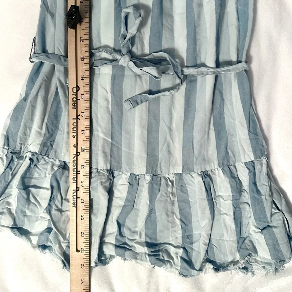 Bella Dahl Girl Blue White Striped Belted Ruffle Trapeze Dress 6 Kids sleeveless